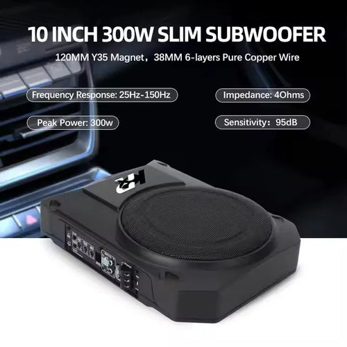 10-Inch Slim Amplified Under-Seat Car Subwoofer