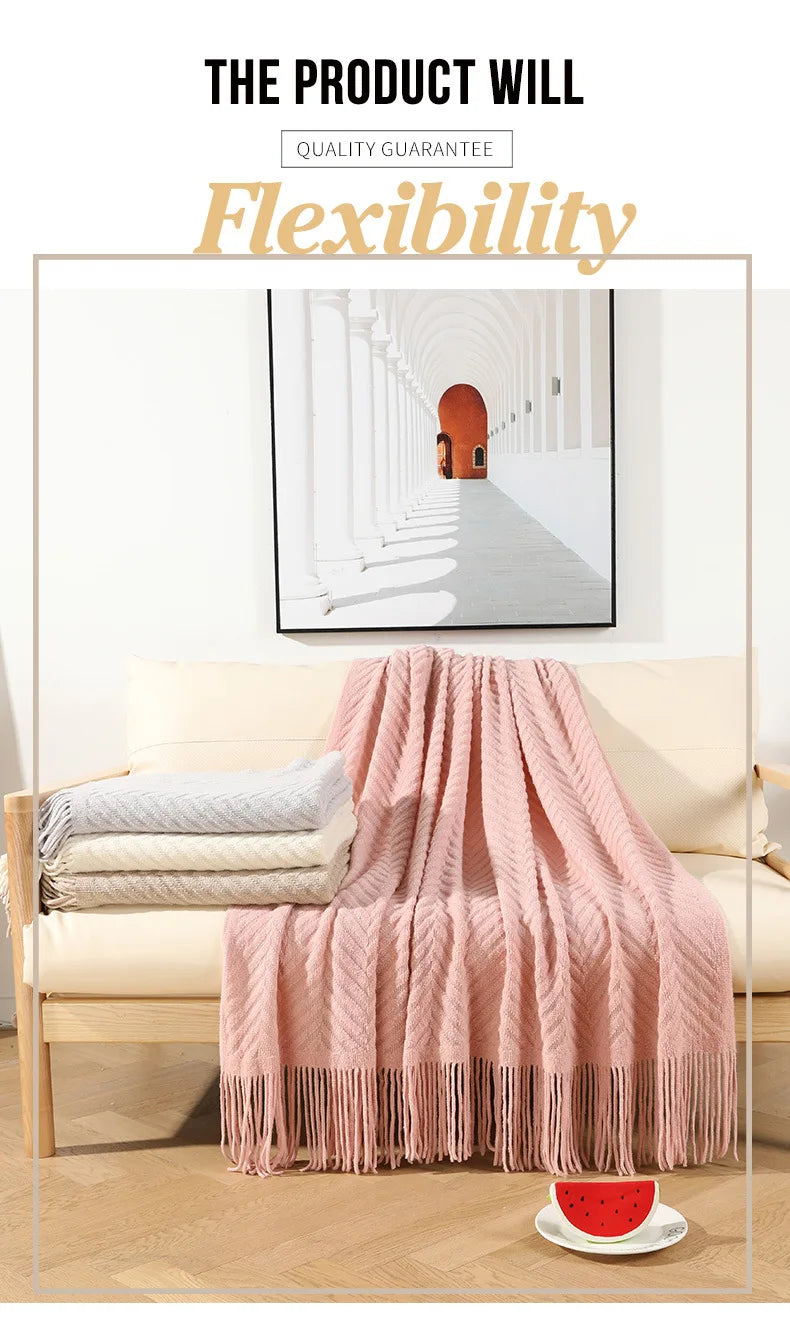 Cozy Solid-Color Knitted Throw Blanket
