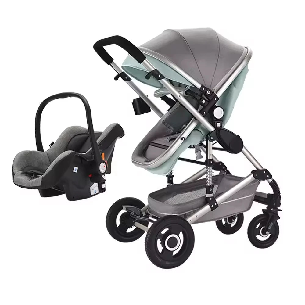Customized Luxury 4-in-1 Baby Stroller Foldable Pram with Linen Car Seat 3-in-1 Carriage From Luxury Brand