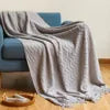 Khaki Acrylic Knitted Lightweight Anti-Pilling Wearable Decorative Throw Blanket Boho Warm Folded Korean Solid Plaid