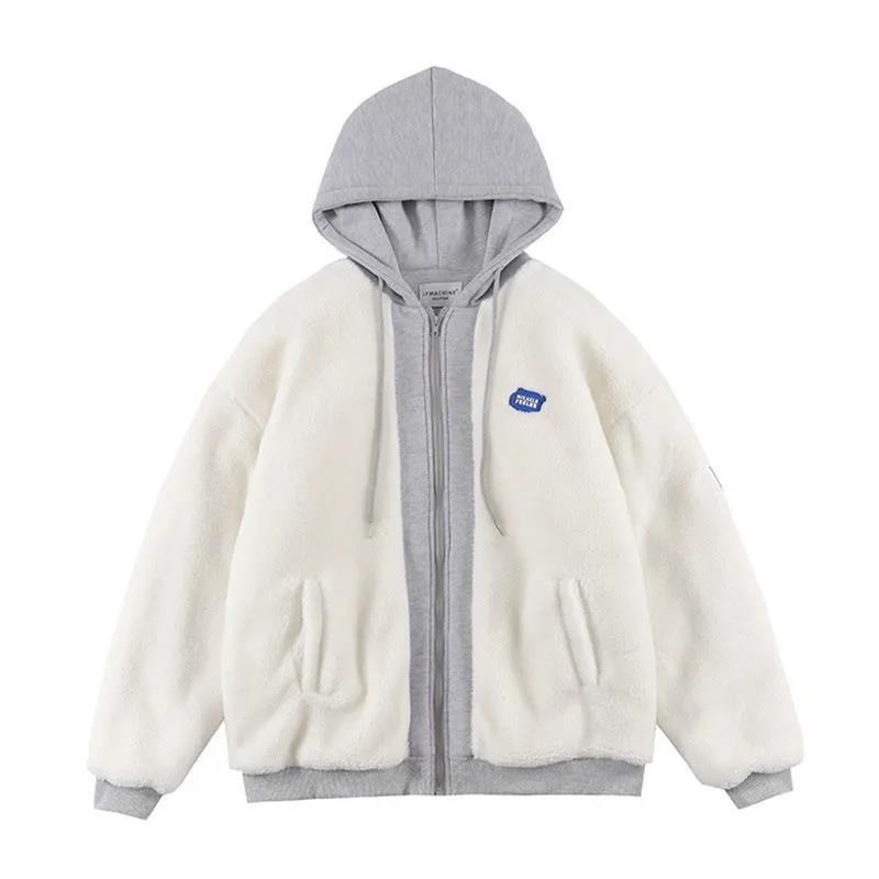 American-style faux lambswool fake two-piece coat for women trendy ins autumn and winter hooded cotton-padded coat thickened loose couple Padilla Innovations LLC