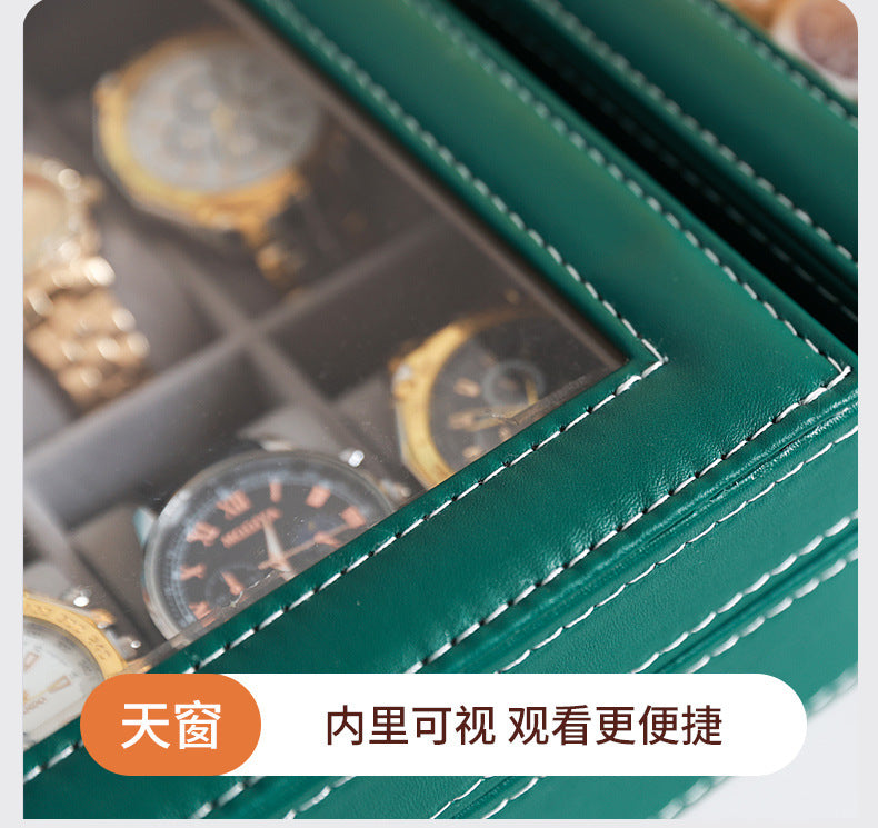 Caja de cuero para guardar relojes y joyas con cerradura
