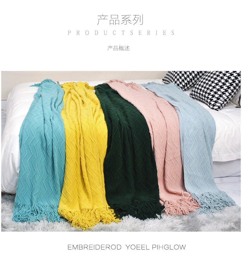 Scandinavian Knitted Tassel Throw Blanket