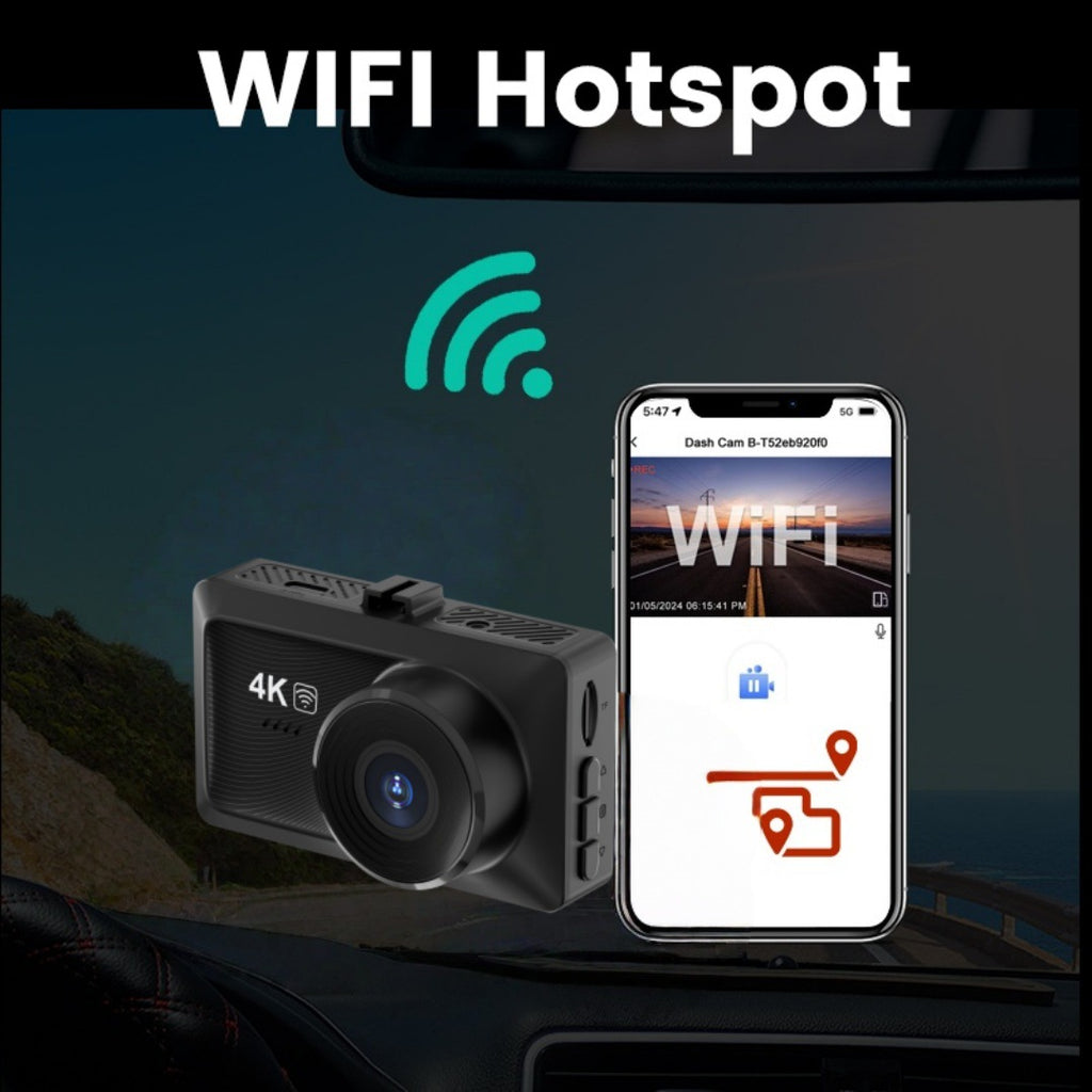4K Front + Rear Wi-Fi Dash Camera with Night Vision