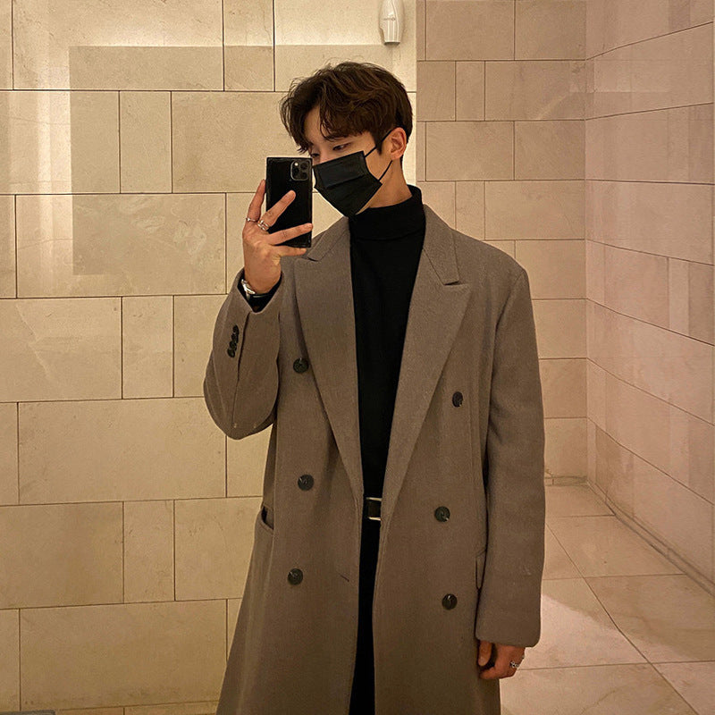 2024 Winter Men's Mid-length Knee-length Thickened Loose Korean Double-breasted Woolen Coat Coat Woolen Coat Padilla Innovations LLC