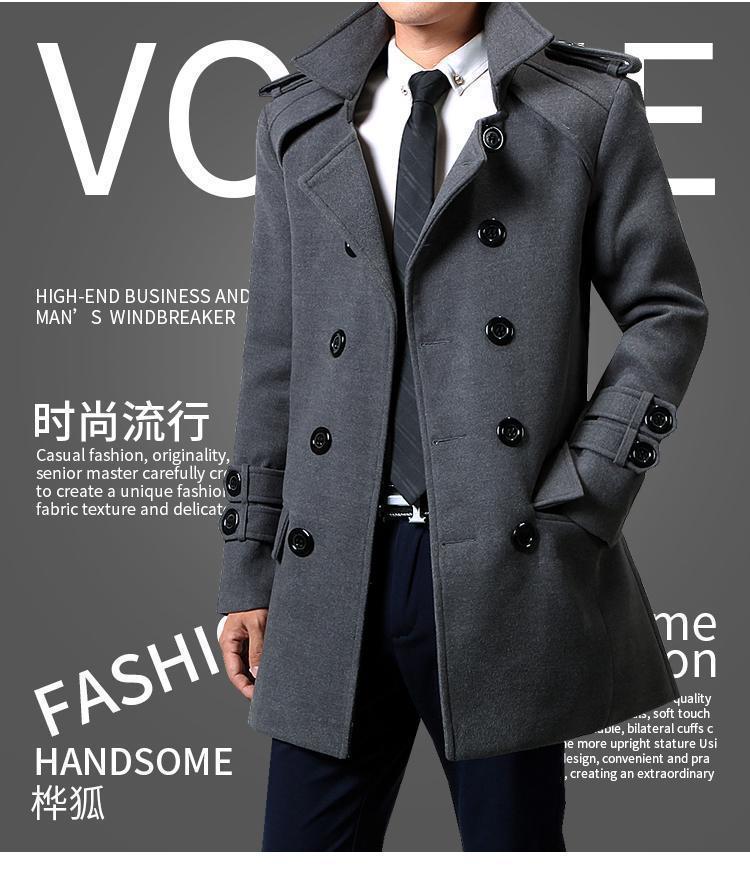 Foreign Trade 2024 Autumn and Winter New Men's Coat Slim-fit Korean Coat Woolen Double-breasted Youth Men's Thick Coat Padilla Innovations LLC