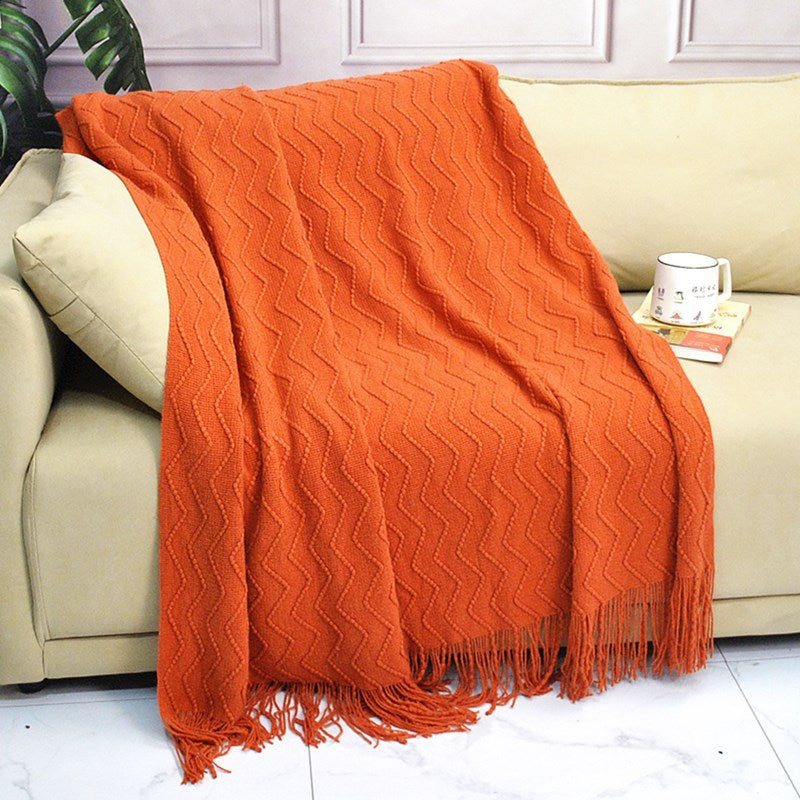 Scandinavian Knitted Tassel Throw Blanket