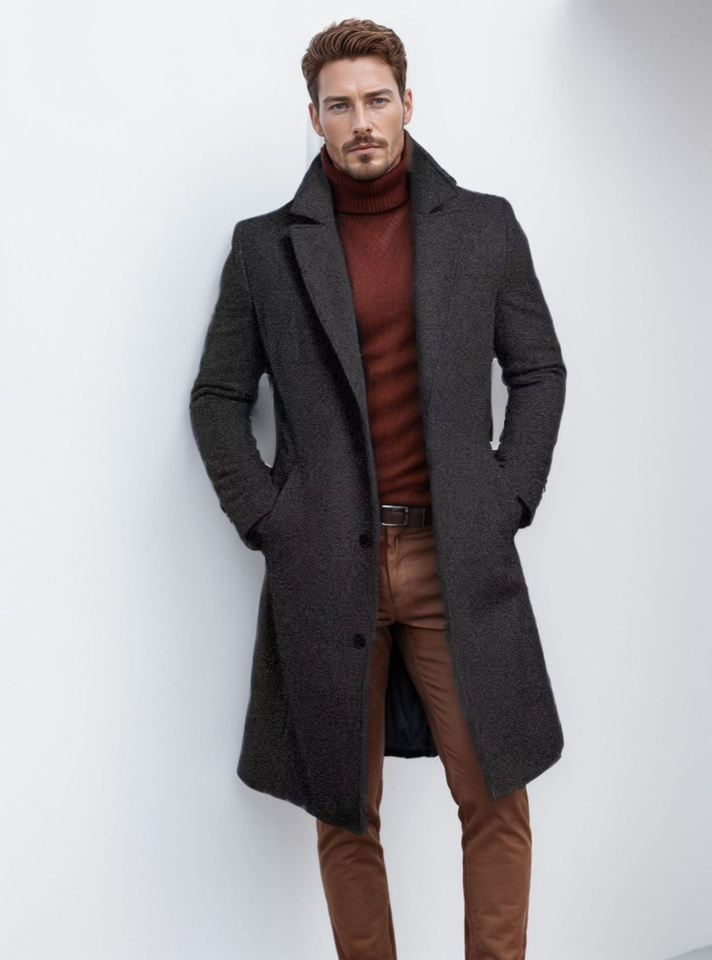 Foreign Trade Men's 2024 New Woolen Coat Men's Mid-length Solid Color Woolen Coat for Autumn and Winter Youth Coat Padilla Innovations LLC