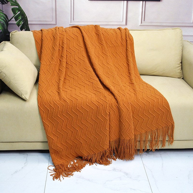 Knitted Blanket Scandinavian Pure Color Soft Maternal and Infant Grade Hotel Accessible Luxury Tassel Knitted Blanket Comfortable Office Nap Blanket