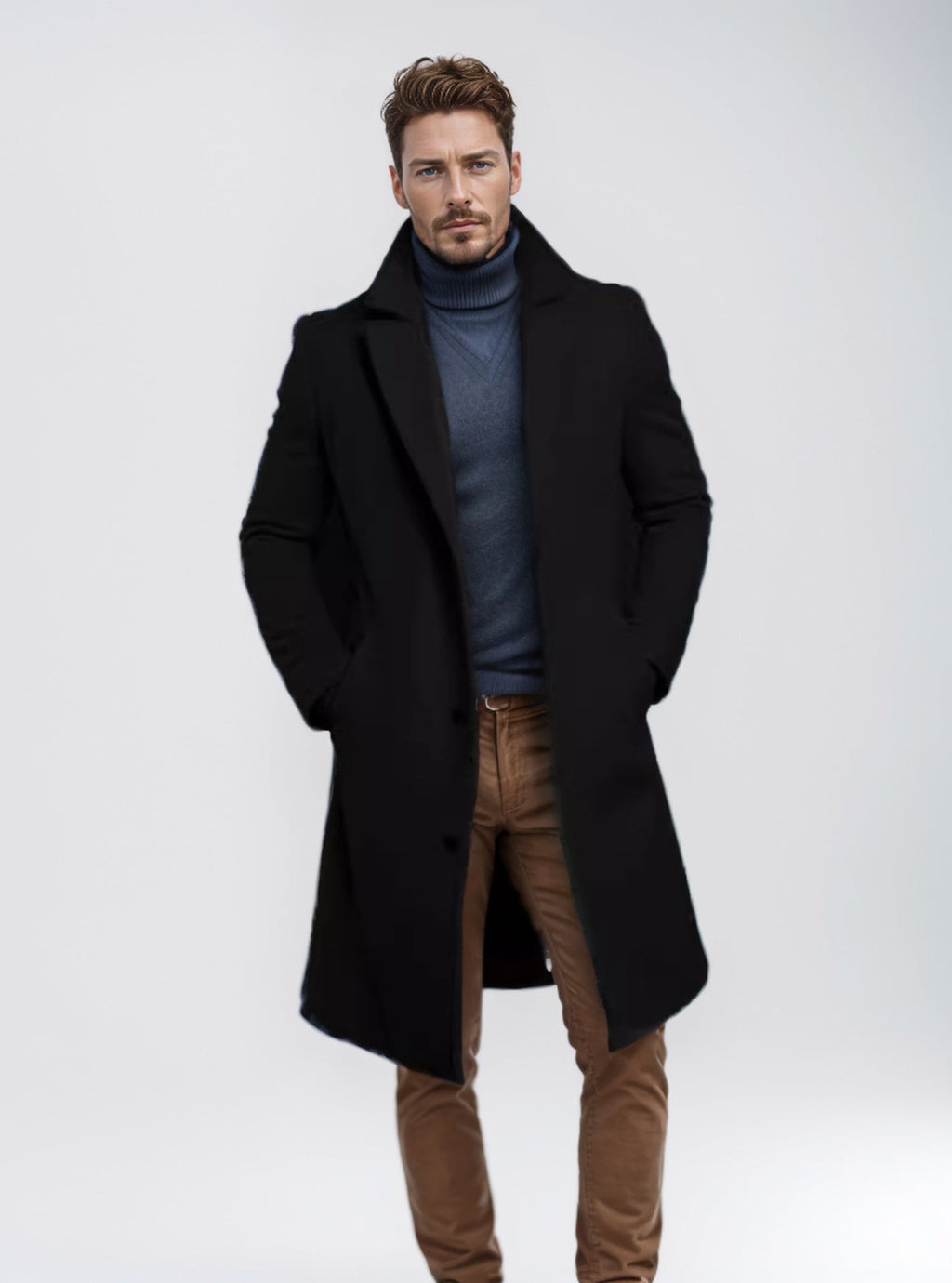 Foreign Trade Men's 2024 New Woolen Coat Men's Mid-length Solid Color Woolen Coat for Autumn and Winter Youth Coat Padilla Innovations LLC