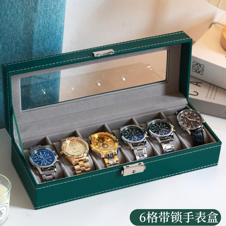 Leather Watch & Jewelry Storage Box with Lock