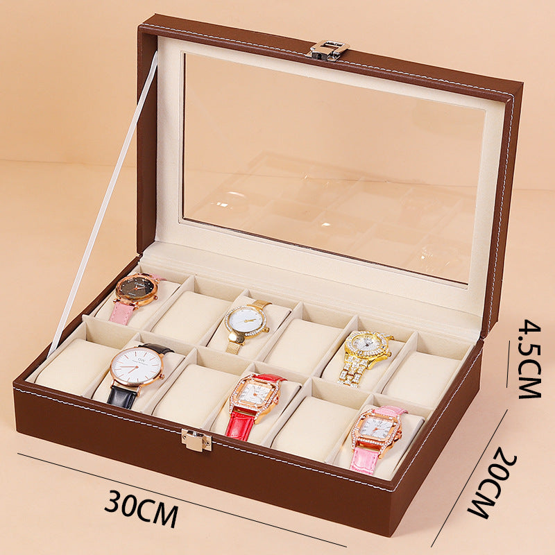 Caja organizadora de piel para relojes, gafas y joyas
