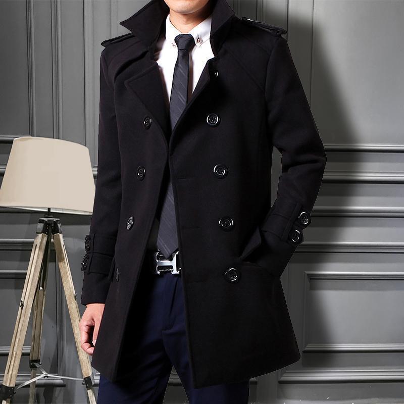 Foreign Trade 2024 Autumn and Winter New Men's Coat Slim-fit Korean Coat Woolen Double-breasted Youth Men's Thick Coat Padilla Innovations LLC