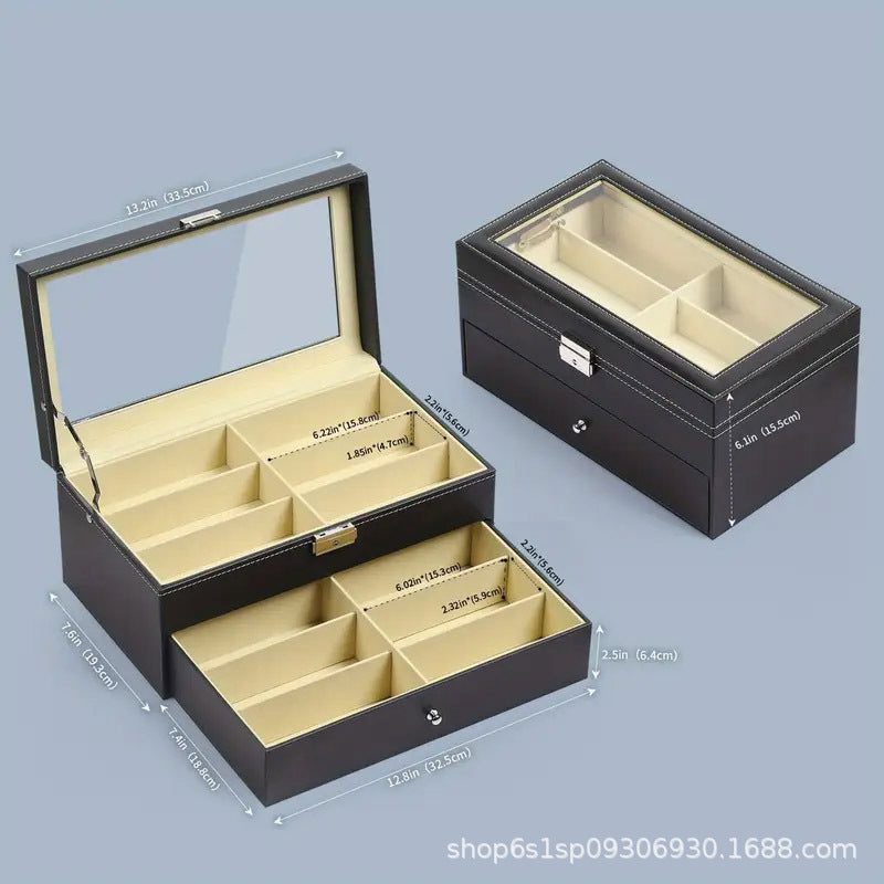 Caja organizadora de piel para relojes, gafas y joyas