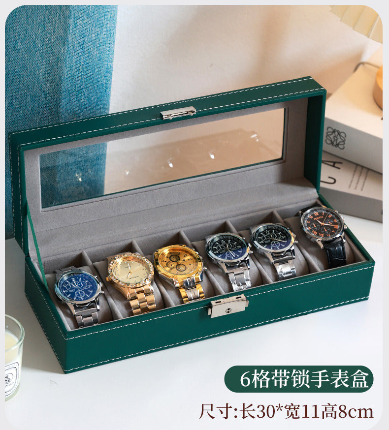 Caja de cuero para guardar relojes y joyas con cerradura