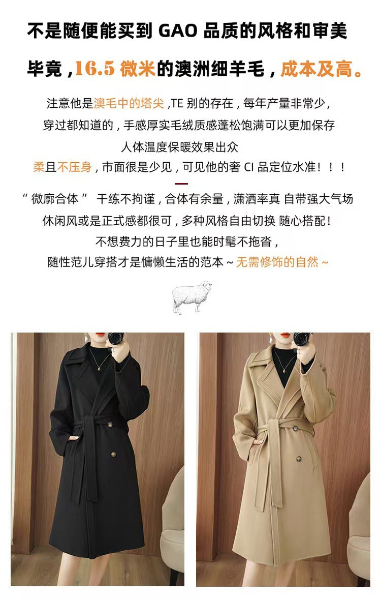 24 Winter New Mid-length Double-sided Wool Coat New Popular Cashmere Coat Thickened Over-the-knee Wool Coat Padilla Innovations LLC