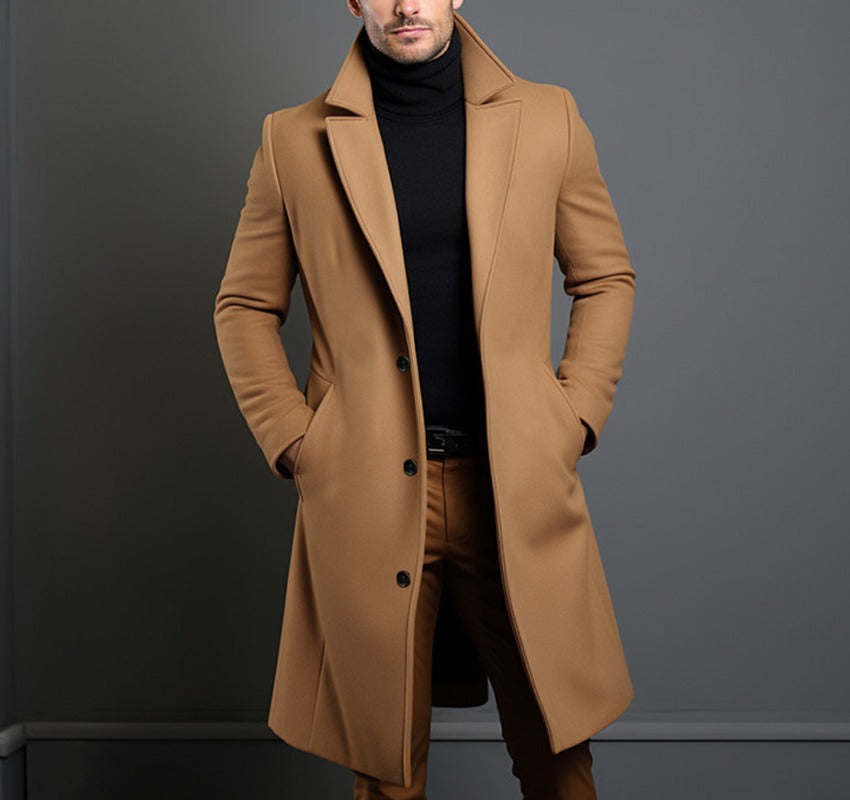 Foreign Trade Men's 2024 New Woolen Coat Men's Mid-length Solid Color Woolen Coat for Autumn and Winter Youth Coat Padilla Innovations LLC