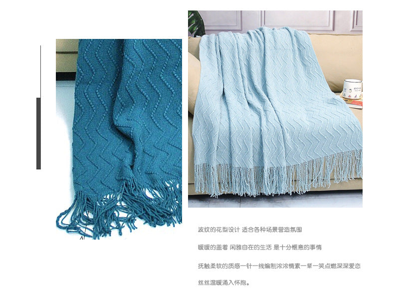 Scandinavian Knitted Tassel Throw Blanket