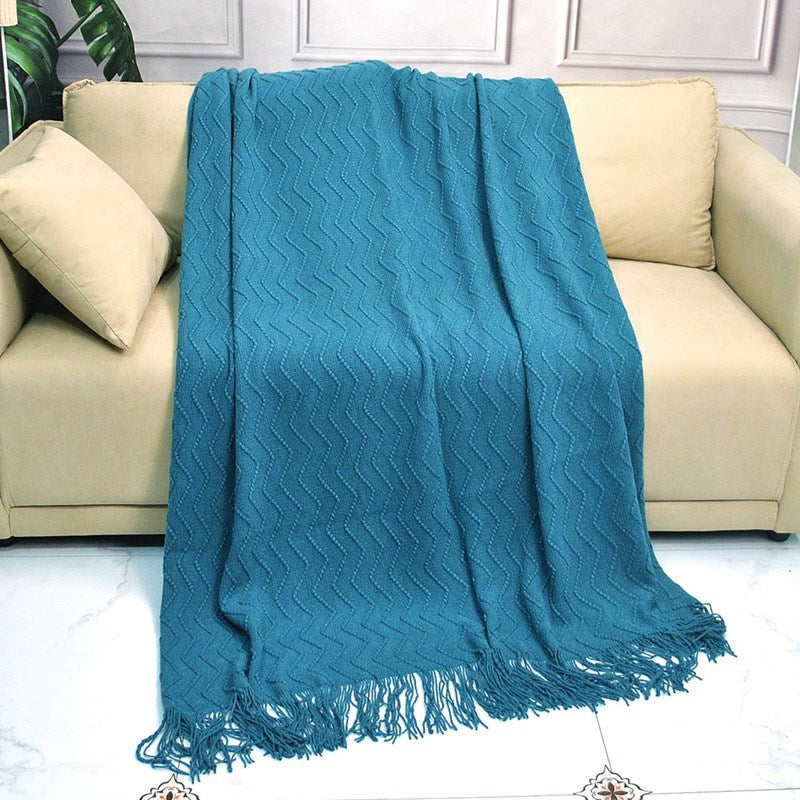Scandinavian Knitted Tassel Throw Blanket