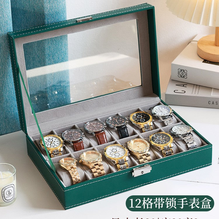Leather Watch & Jewelry Storage Box with Lock