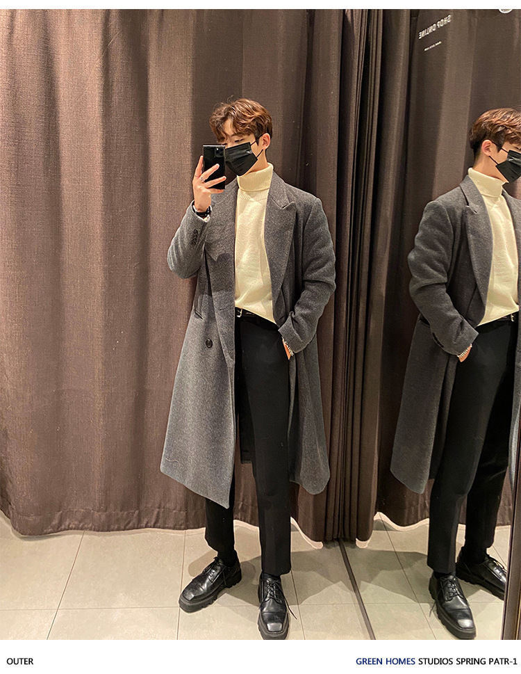 2024 Winter Men's Mid-length Knee-length Thickened Loose Korean Double-breasted Woolen Coat Coat Woolen Coat Padilla Innovations LLC