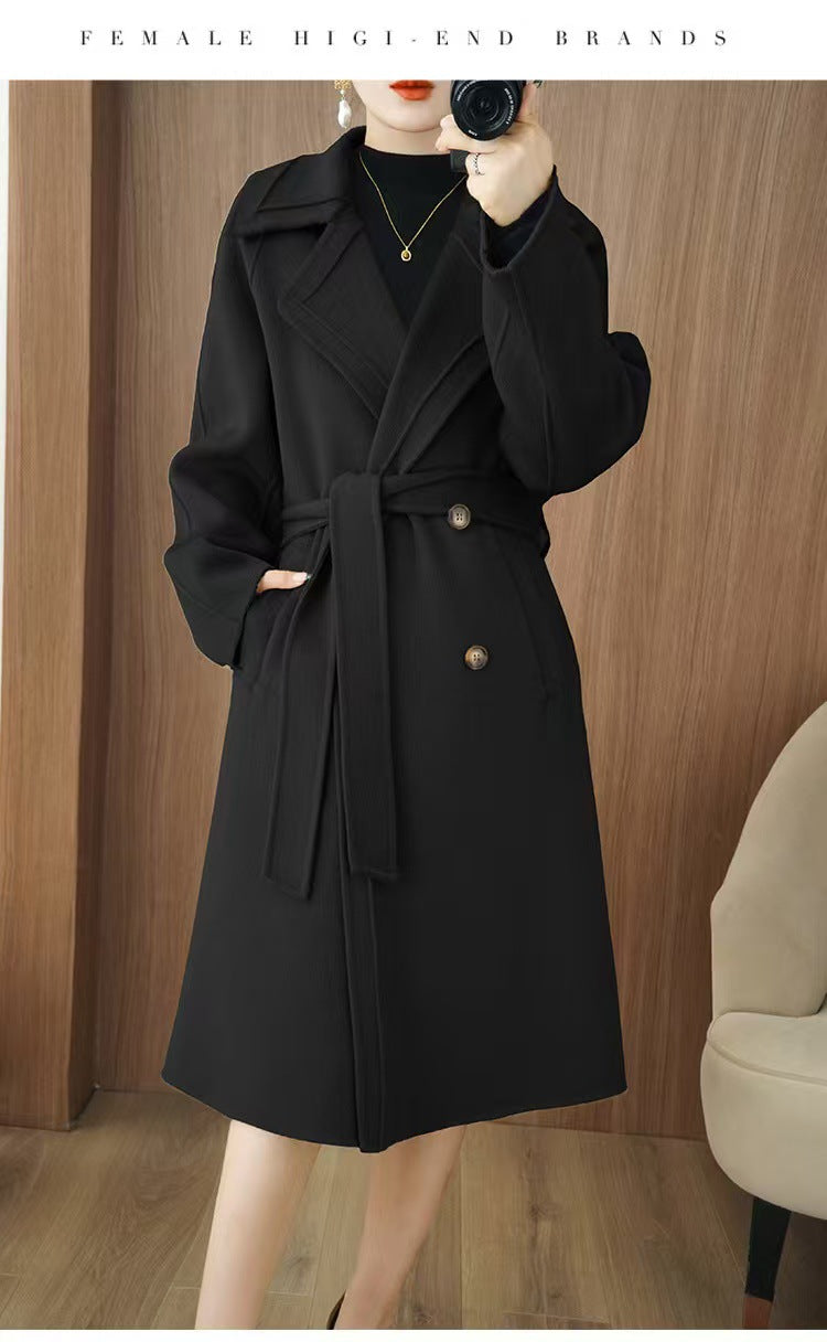 24 Winter New Mid-length Double-sided Wool Coat New Popular Cashmere Coat Thickened Over-the-knee Wool Coat Padilla Innovations LLC