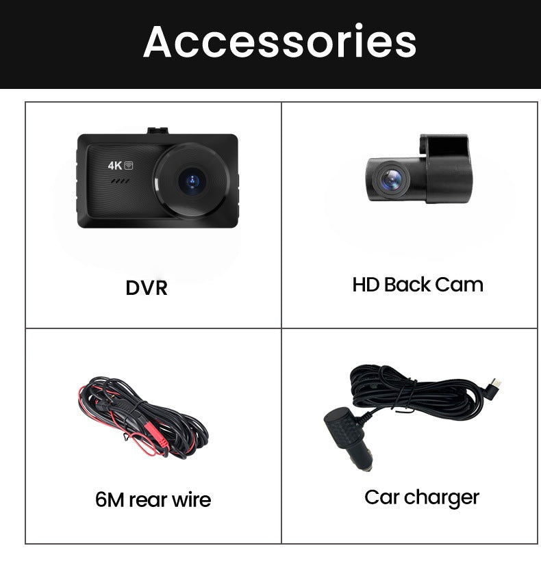 4K Front + Rear Wi-Fi Dash Camera with Night Vision