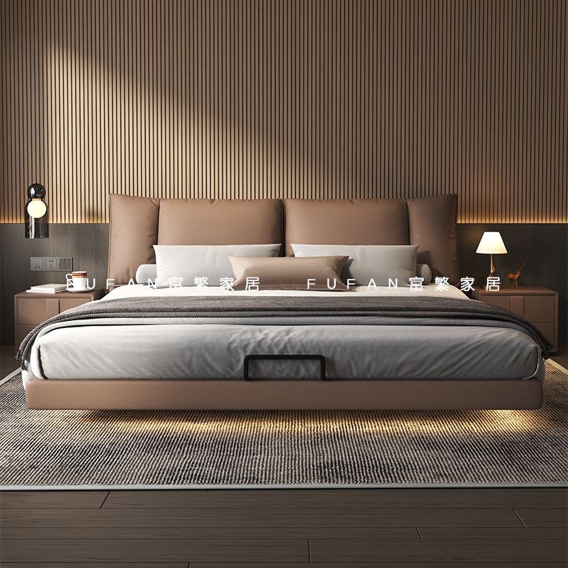New Italian-style luxury genuine leather floating bed, modern minimalist home bridal bed, double master bed, large bed, internet-famous leather art bed
