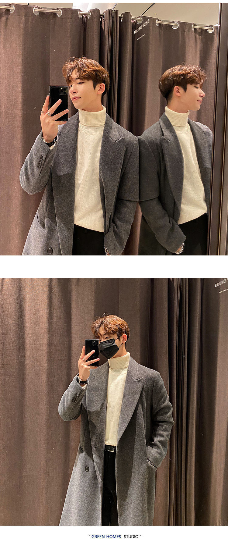 2024 Winter Men's Mid-length Knee-length Thickened Loose Korean Double-breasted Woolen Coat Coat Woolen Coat Padilla Innovations LLC