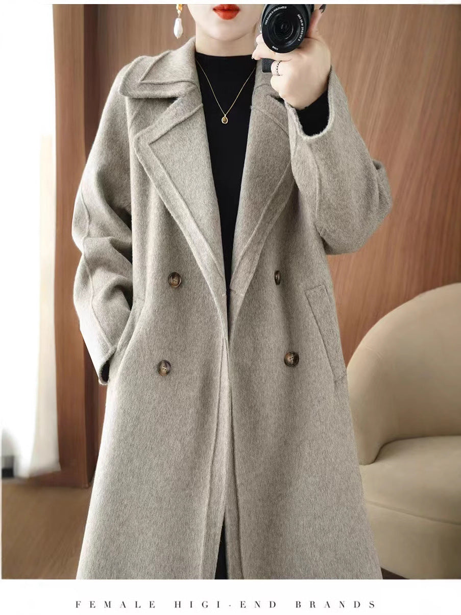 24 Winter New Mid-length Double-sided Wool Coat New Popular Cashmere Coat Thickened Over-the-knee Wool Coat Padilla Innovations LLC