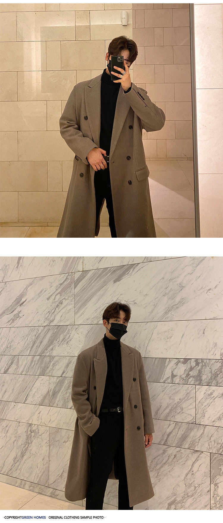 2024 Winter Men's Mid-length Knee-length Thickened Loose Korean Double-breasted Woolen Coat Coat Woolen Coat Padilla Innovations LLC