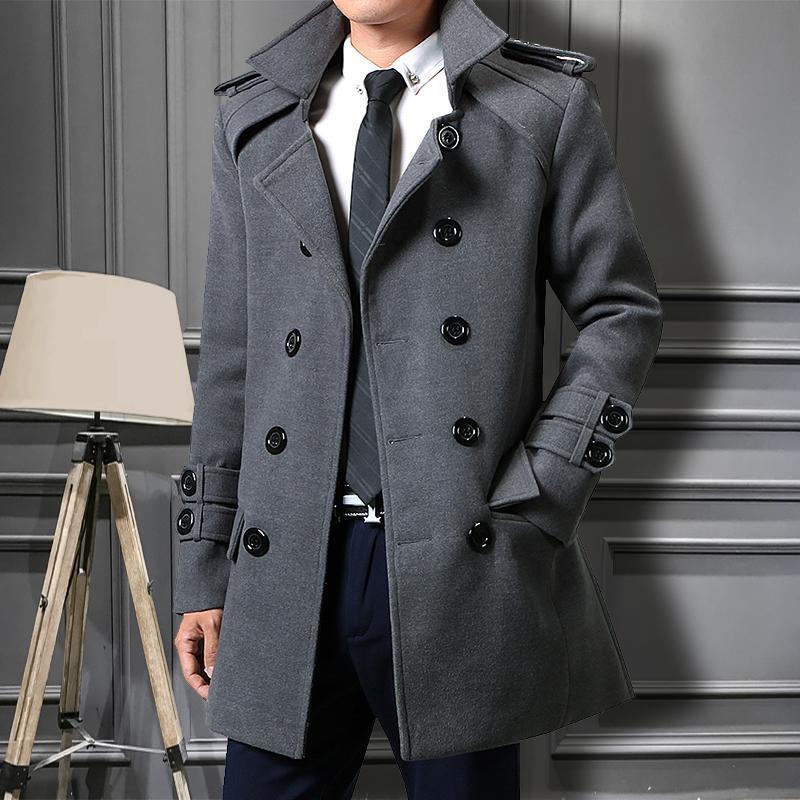 Foreign Trade 2024 Autumn and Winter New Men's Coat Slim-fit Korean Coat Woolen Double-breasted Youth Men's Thick Coat Padilla Innovations LLC