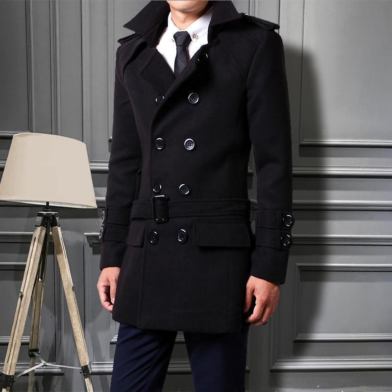 Foreign Trade 2024 Autumn and Winter New Men's Coat Slim-fit Korean Coat Woolen Double-breasted Youth Men's Thick Coat Padilla Innovations LLC