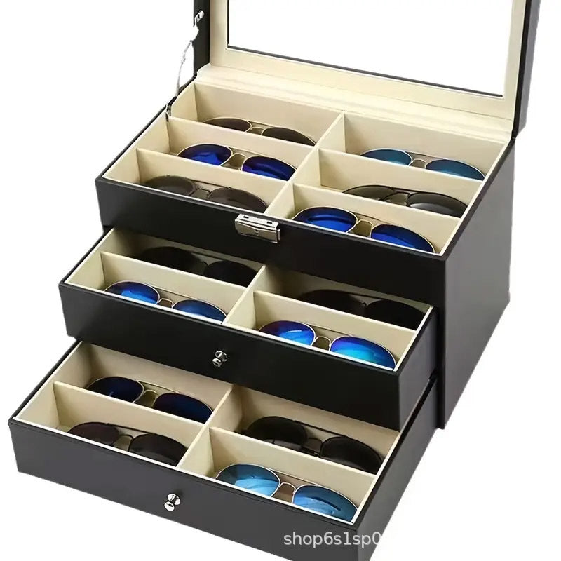 Caja organizadora de piel para relojes, gafas y joyas