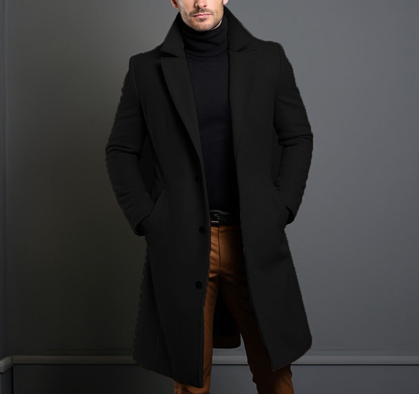 Foreign Trade Men's 2024 New Woolen Coat Men's Mid-length Solid Color Woolen Coat for Autumn and Winter Youth Coat Padilla Innovations LLC