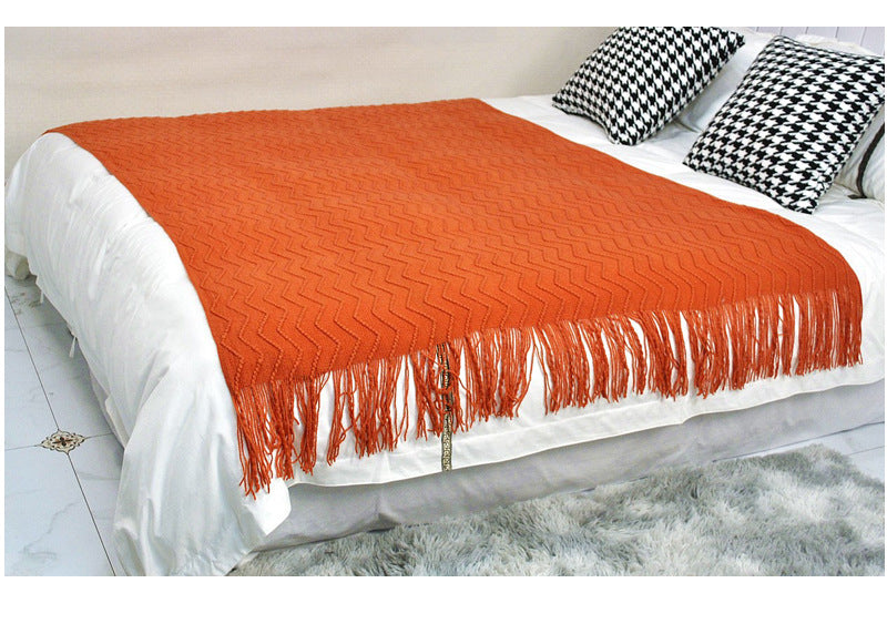 Scandinavian Knitted Tassel Throw Blanket