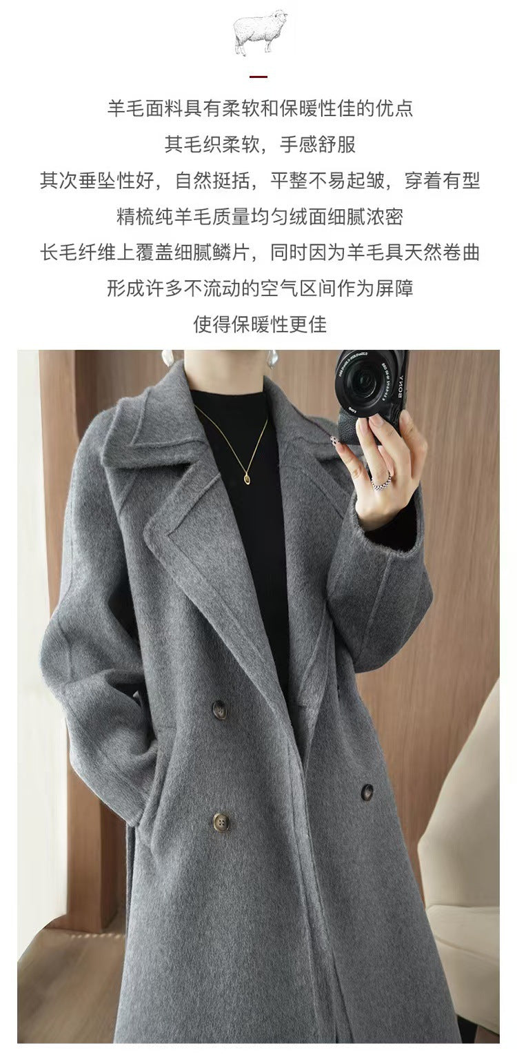24 Winter New Mid-length Double-sided Wool Coat New Popular Cashmere Coat Thickened Over-the-knee Wool Coat Padilla Innovations LLC