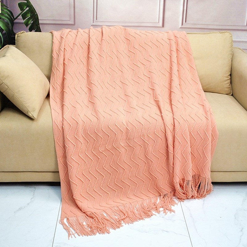 Scandinavian Knitted Tassel Throw Blanket