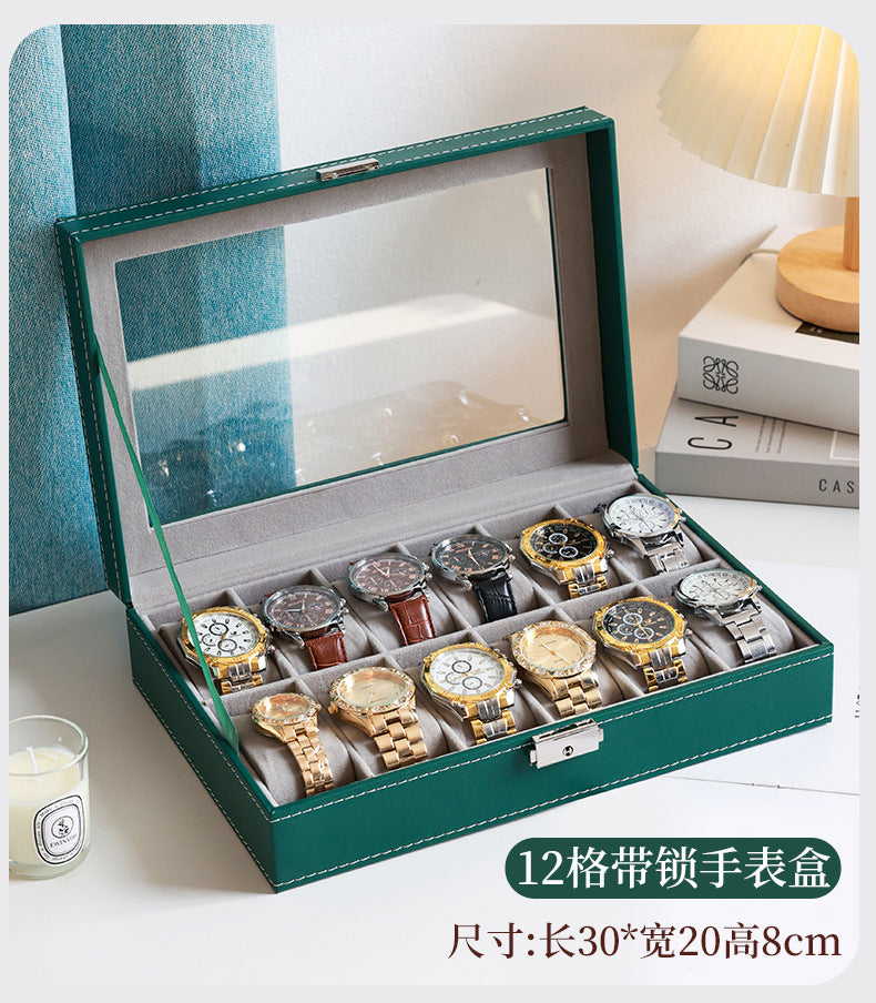 Caja de cuero para guardar relojes y joyas con cerradura