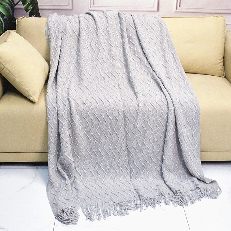 Knitted Blanket Scandinavian Pure Color Soft Maternal and Infant Grade Hotel Accessible Luxury Tassel Knitted Blanket Comfortable Office Nap Blanket