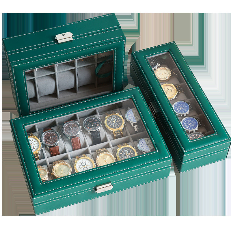 Leather Watch & Jewelry Storage Box with Lock