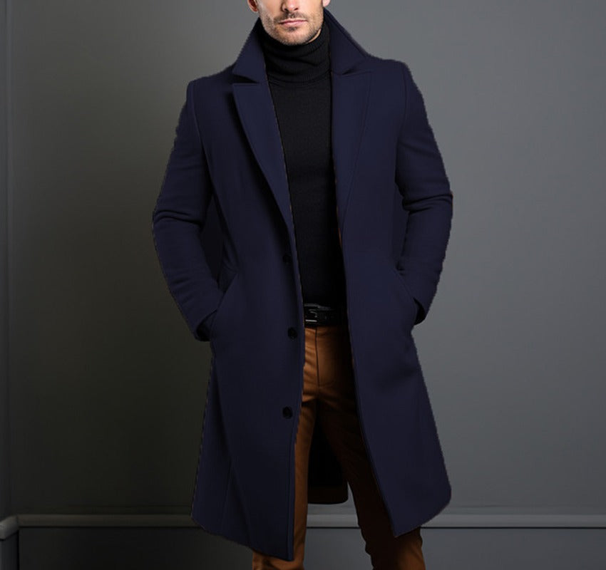 Foreign Trade Men's 2024 New Woolen Coat Men's Mid-length Solid Color Woolen Coat for Autumn and Winter Youth Coat Padilla Innovations LLC