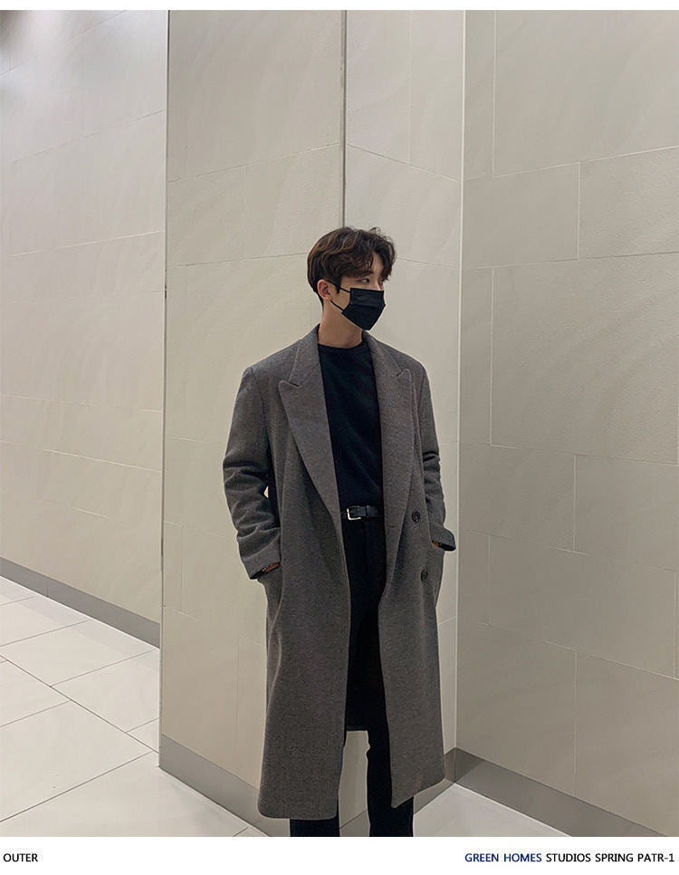 2024 Winter Men's Mid-length Knee-length Thickened Loose Korean Double-breasted Woolen Coat Coat Woolen Coat Padilla Innovations LLC