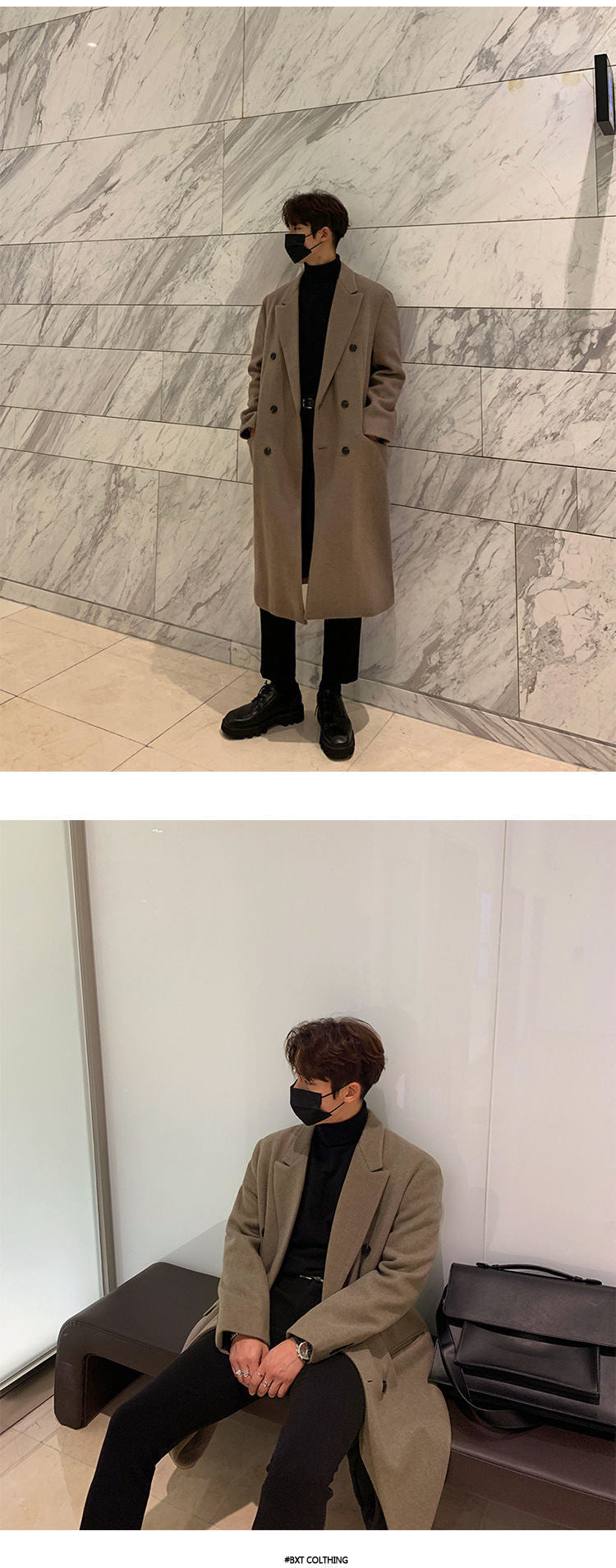 2024 Winter Men's Mid-length Knee-length Thickened Loose Korean Double-breasted Woolen Coat Coat Woolen Coat Padilla Innovations LLC
