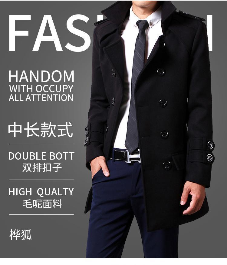 Foreign Trade 2024 Autumn and Winter New Men's Coat Slim-fit Korean Coat Woolen Double-breasted Youth Men's Thick Coat Padilla Innovations LLC