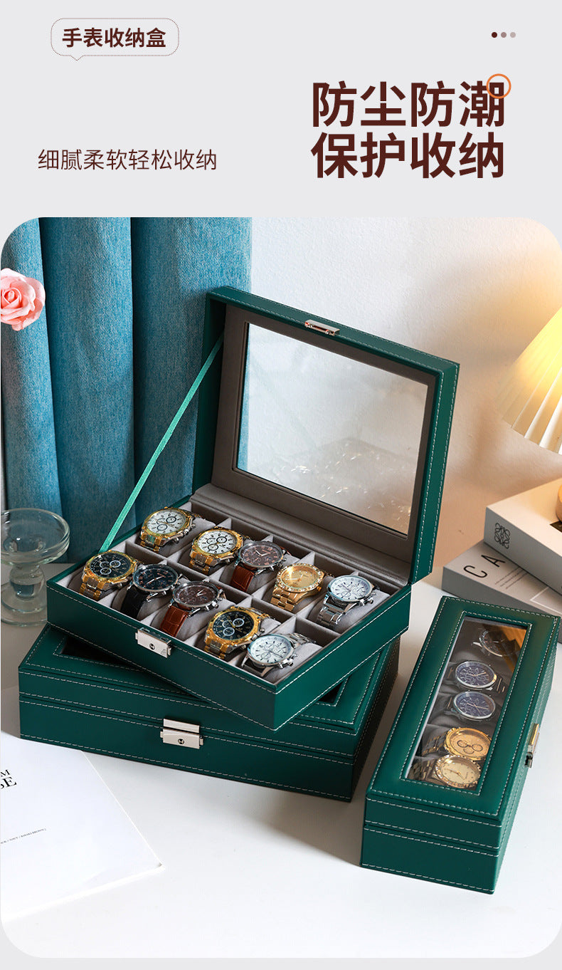 Caja de cuero para guardar relojes y joyas con cerradura