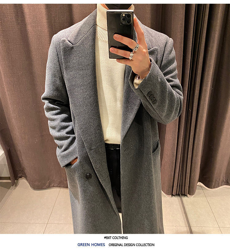 2024 Winter Men's Mid-length Knee-length Thickened Loose Korean Double-breasted Woolen Coat Coat Woolen Coat Padilla Innovations LLC