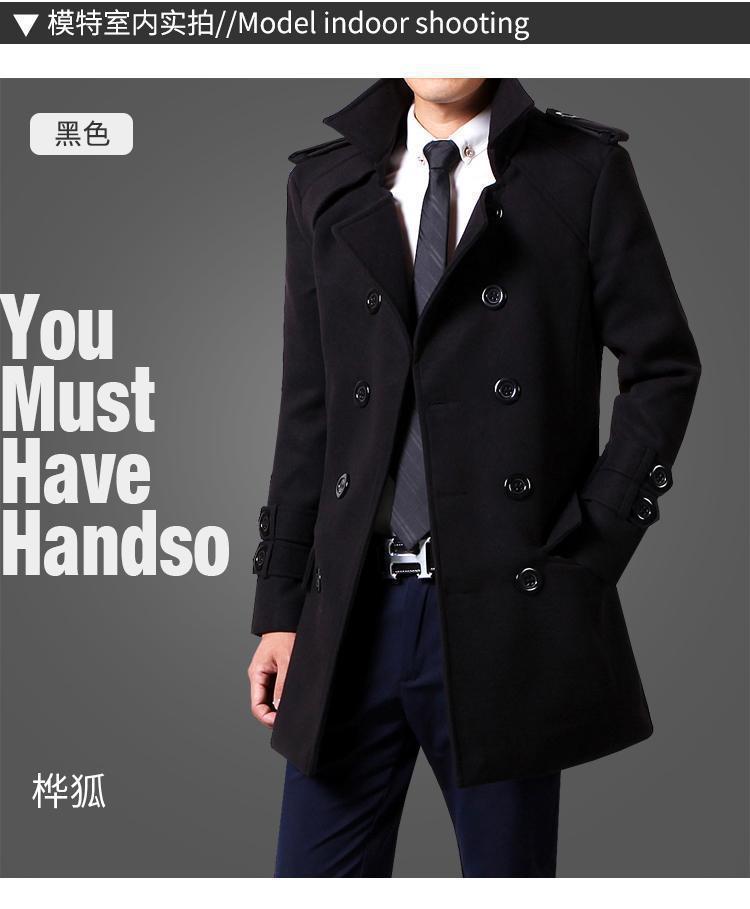 Foreign Trade 2024 Autumn and Winter New Men's Coat Slim-fit Korean Coat Woolen Double-breasted Youth Men's Thick Coat Padilla Innovations LLC