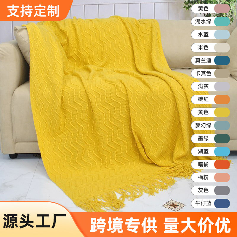 Scandinavian Knitted Tassel Throw Blanket