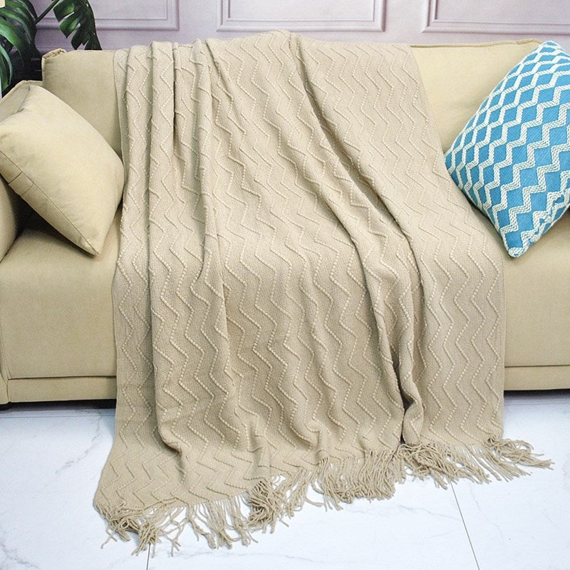 Scandinavian Knitted Tassel Throw Blanket